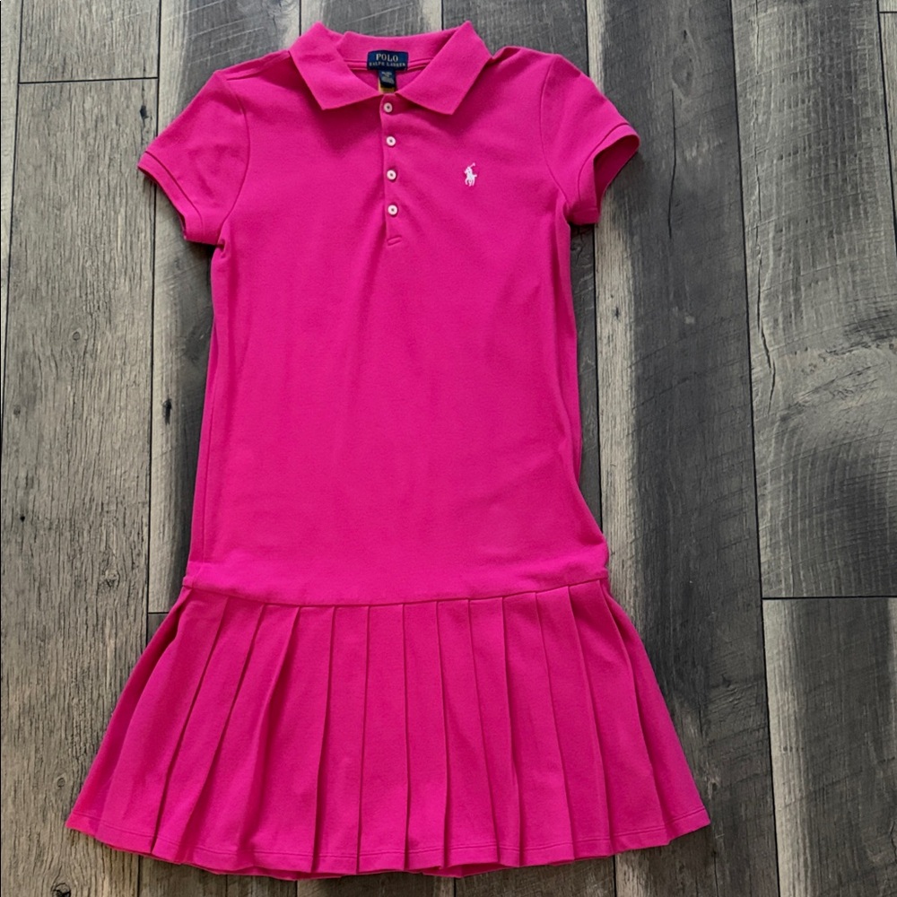 Ralph Lauren Girls Hot Pink Polo Dress Pleated Skirt